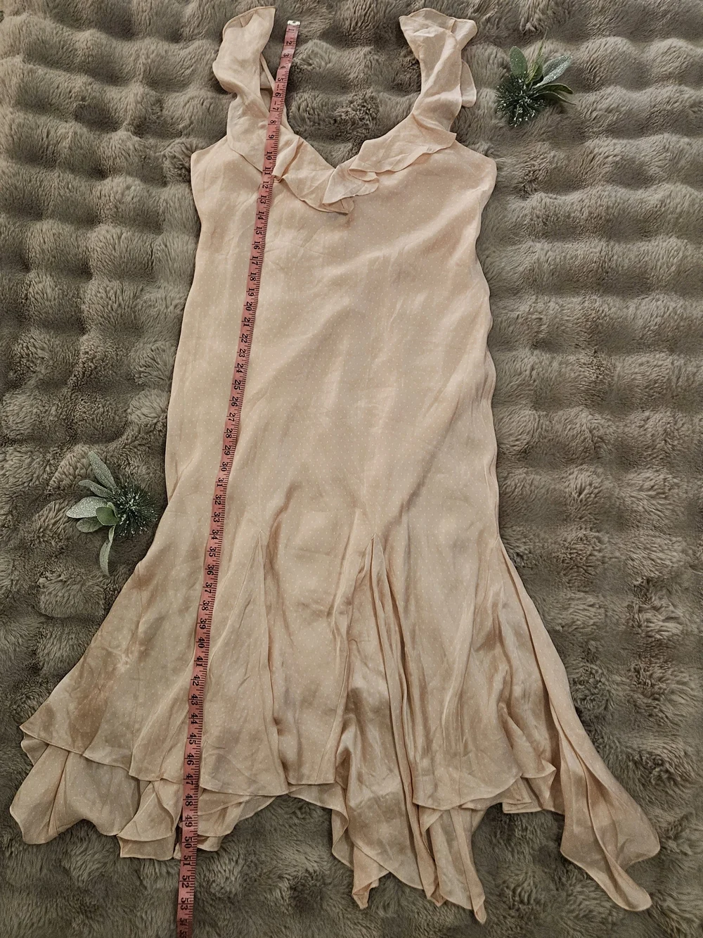 Lauren Ralph Lauren 100% Silk Pink Polka Dot Ruffle Midi Dress Women's 14 - Picture 3 of 8